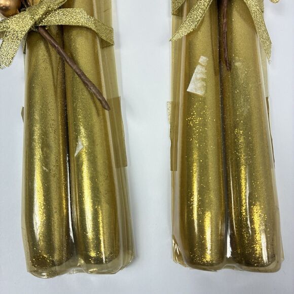 4 Gold Glitter Taper Candles 10" Tall Sparkle Shimmer Holiday Table RL NEW - Picture 4 of 7